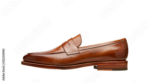 Bild auf Leinwand Shiny brown leather penny loafer shoe polished and elegant, isolated on transpar