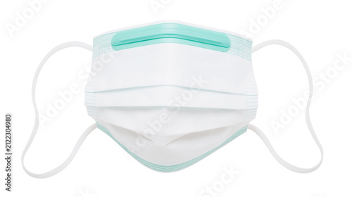 Quadro su tela Disposable pleated face mask with teal nose clip, isolated on transparent backgr