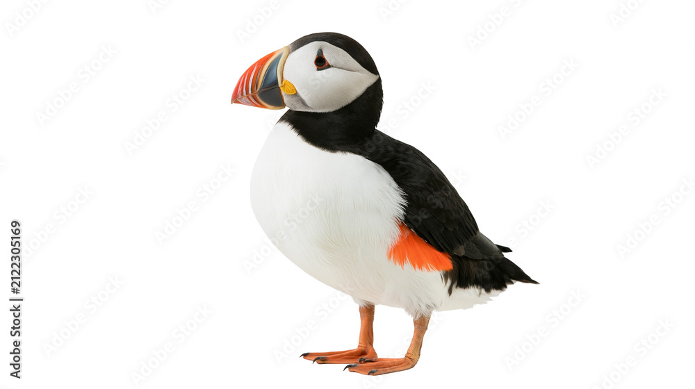 Fototapeta premium Atlantic puffin with colorful beak, isolated on transparent background