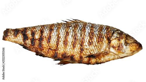 Obraz na plátně Whole grilled fish with distinct grill marks, isolated on transparent background