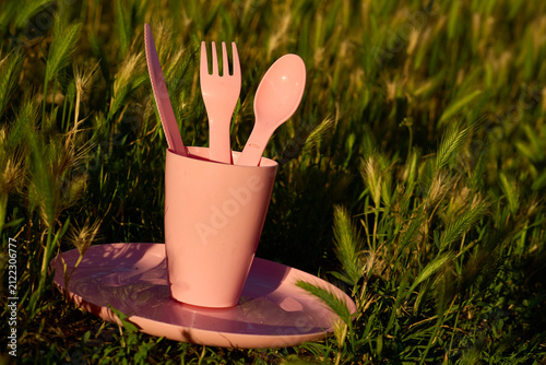 Plastic dinnerware set for hiking,picnic