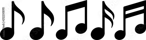 Black Musical Notes and Treble Clef Vector Icon Set