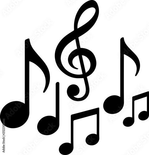Black Musical Notes and Treble Clef Vector Icon Set