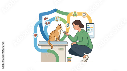 Pet wellness and veterinary health care illustration for cats