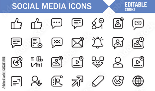 User Interface Social Media Icons with Chat, Email and Notification Symbols
