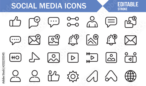 Social Media Line Icons Collection for Mobile App and Web UI Design