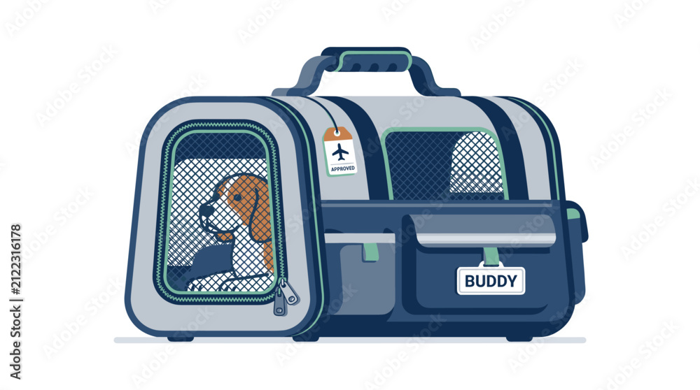 Fototapeta premium Airline Approved Pet Carrier Bag with Dog Illustration