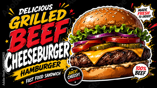 Beef Cheeseburger Burger Hamburger Cheese Patty Bun Grilled Fast Food American