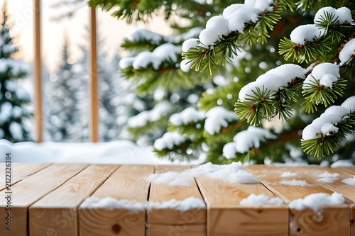 Fir tree branches covered snow