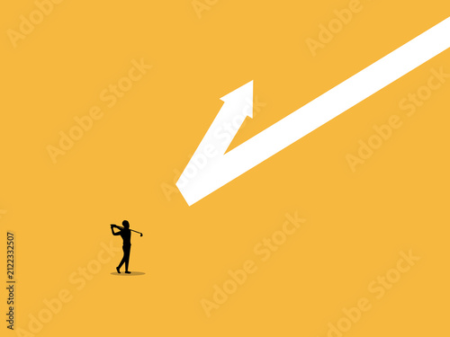 businessman played golf and the graph turned upwards into growth.