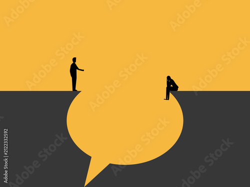 Two business in the gap of a speech bubble, communication concept