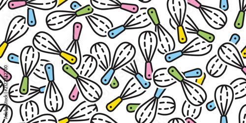 kitchen whisk seamless pattern bakery bake bread food vector cartoon doodle tablecloth tile background gift wrapping paper repeat wallpaper scarf isolated illustration design