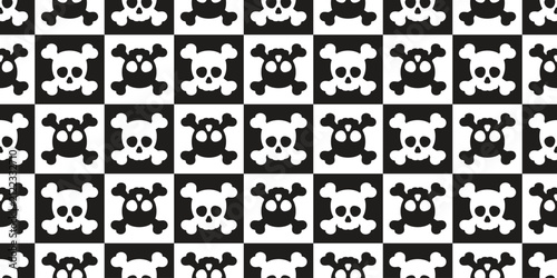 skull crossbones seamless pattern checked Halloween spooky ghost vector cartoon doodle tablecloth tile background gift wrapping paper repeat wallpaper scarf isolated illustration design