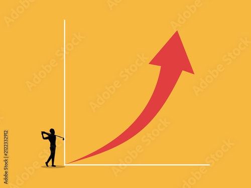 Create a graph showing growth, businessman is playing golf..