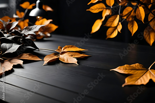 Autumn leaves at dark place