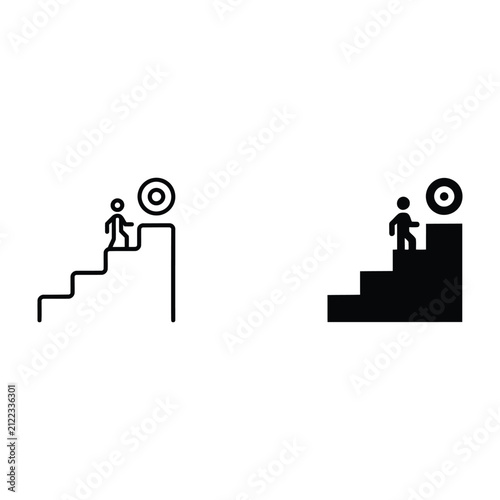 Person climbing stairs, person standing on steps, black and white silhouette
