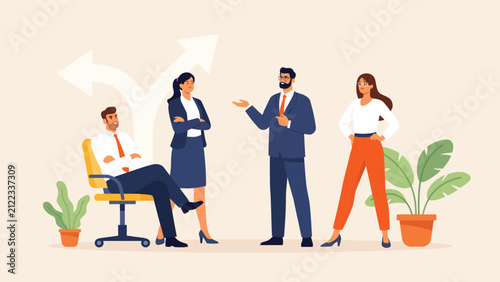 professional business team meeting discussing strategy leadership collaboration and corporate communication in modern office illustration