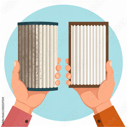 Dirty and Clean Air Filters Comparison Vector Illustration HVAC Maintenance Concept