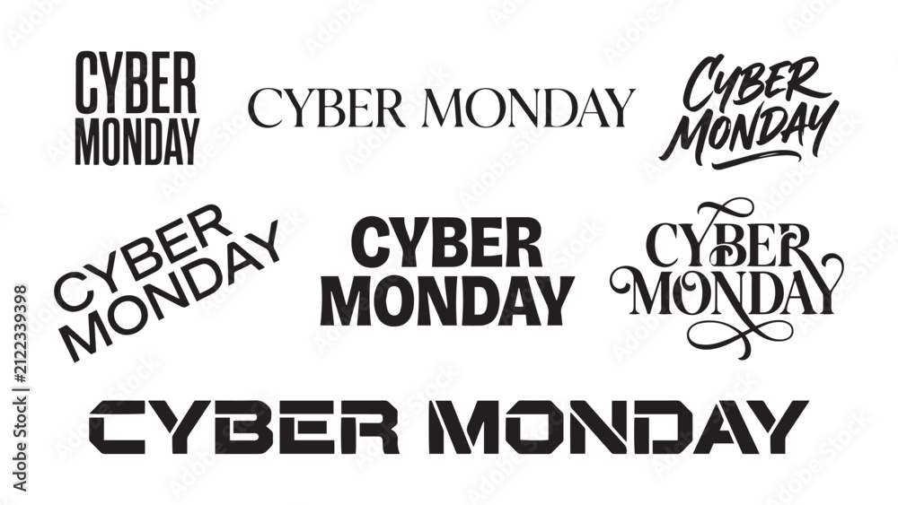 Fototapeta premium Cyber Monday typography collection. Set of various modern and vintage sale text designs.