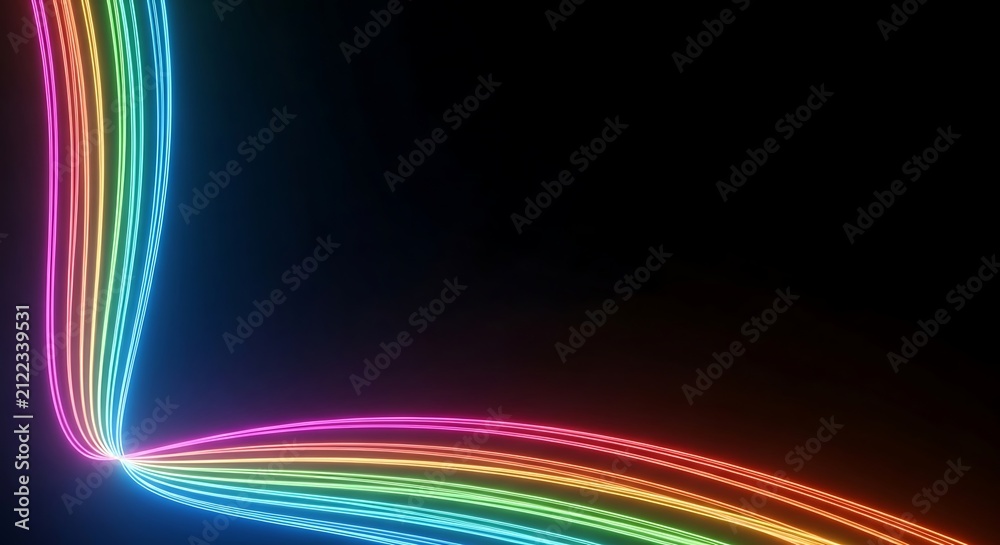 Fototapeta premium Abstract rainbow light lines flowing on a black background