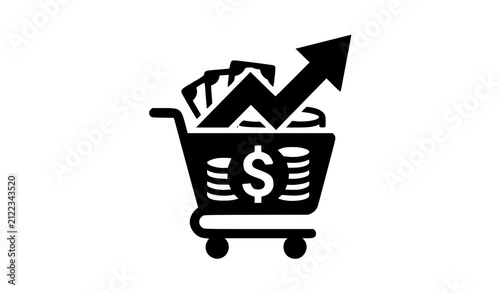 Foto Minimalist shopping cart icon with financial growth arrow e commerce shopping bu
