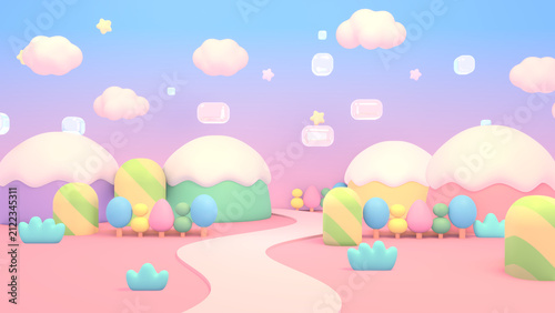 3D render of mini cartoon mountain world.