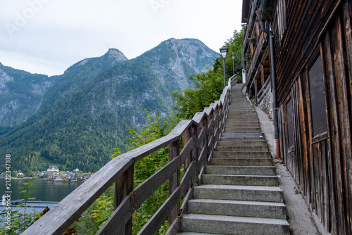 фотографія Stone Staircase Leading Upward in Hallstatt Village with Mountain View
