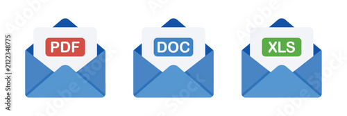 Vector Mail With PDF DOC XLS File Format Icons
