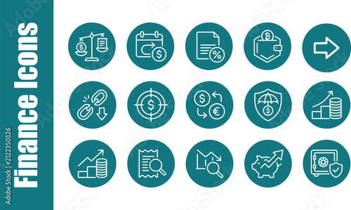 Finance Icons Collection Line Style Pictograms Representing Monetary Concepts