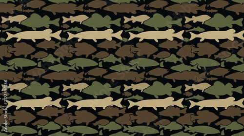 Seamless camouflage pattern with fish silhouettes