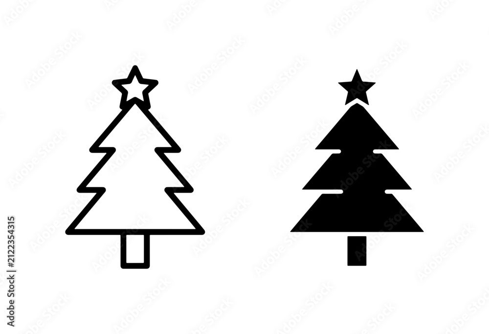 Obraz premium Christmas Tree Icons, Festive Holiday Vector Graphics, Black and White Seasonal Symbols