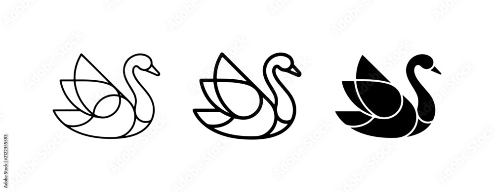 Obraz premium Elegant Swan Icons, Minimalist Bird Logos, Graceful Waterfowl Vector Art