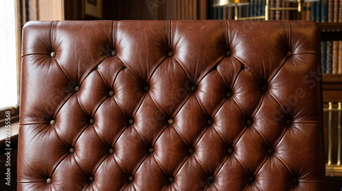 Luxury brown leather chesterfield sofa upholstery detail