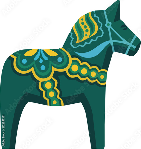 Traditional Swedish Dala Horse Folk Art Flat Vector Illustration