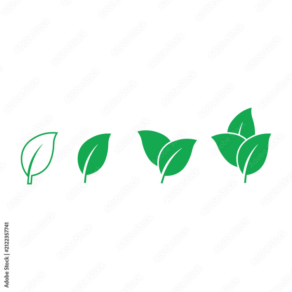 Fototapeta premium Green leaf icon set showing growth stages Vector