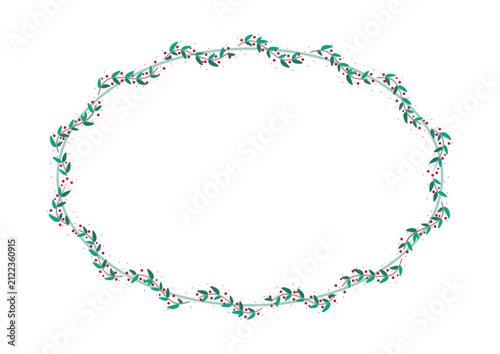 Green Oval Circle Border Frame With Green Leaves And Red Cherries Berry