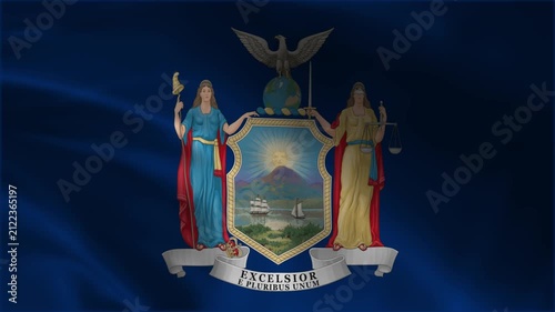 waving flag of new york state US official state emblem blue fabric silk texture loopable motion background official banner political patriotism symbol government identity seamless looping video