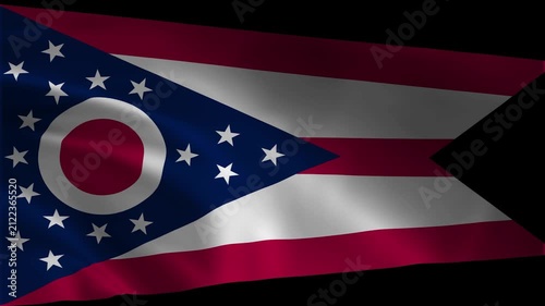 waving flag of ohio state, united states of america, seamless loop 3d animation isolated on black background
