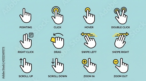 Touch Gesture Vector Icon Set Hand Screen Tap Swipe Action Illustration
