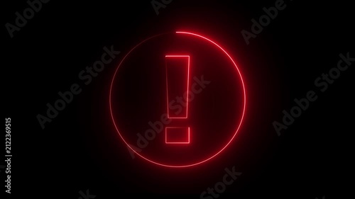 Neon line circle warning attention animation icon signal alert risk safety danger road warning sign sign symbol. Warning attention icon signal , alert , risk , safety. red color circle .