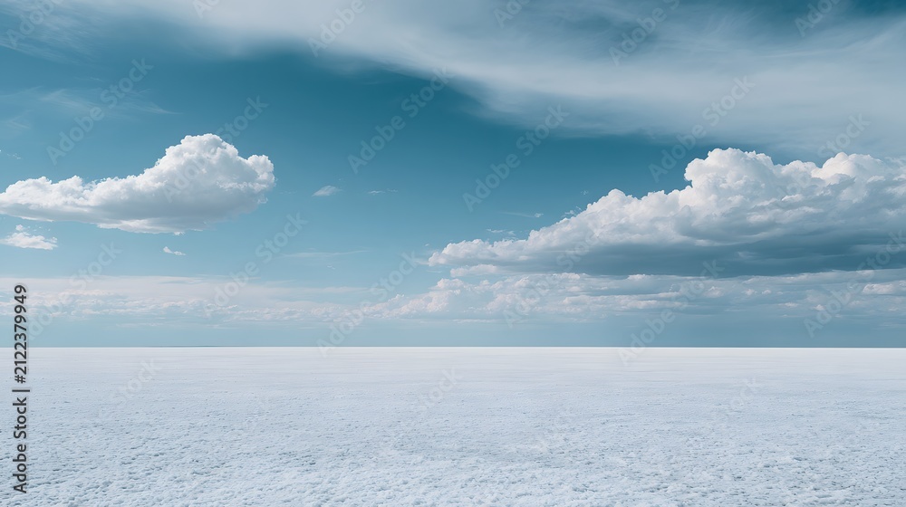 Obraz premium Serene salt flat landscape evokes tranquil beauty under a boundless sky of soft blue hues