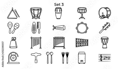 Konstfotografi Set of hand drawn musical percussion instruments icons including drums bells and