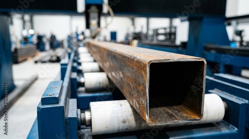 Fiber laser cutting machine cutting a square metal tube via CNC program.