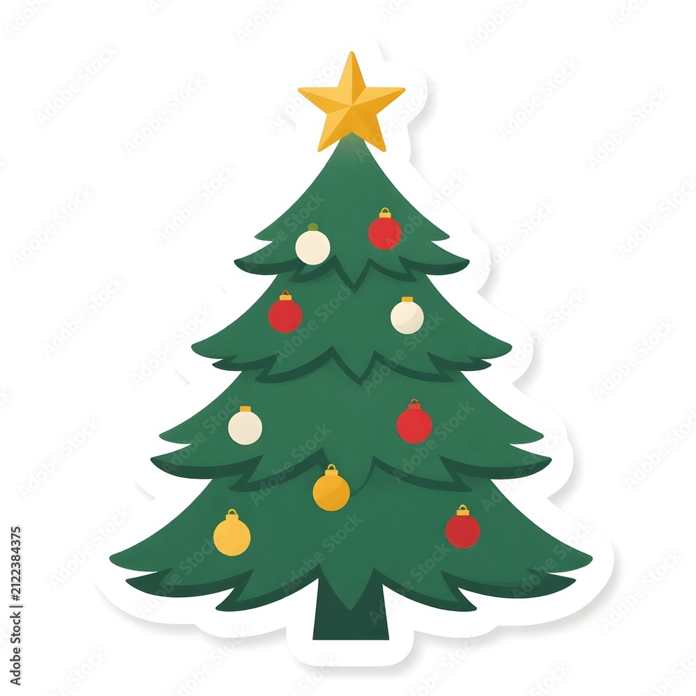 Fototapeta premium Traditional pine Christmas tree with star and ornaments vector illustration