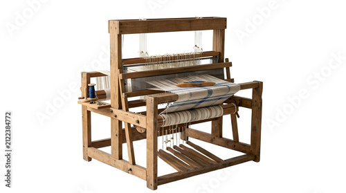 Wooden loom with thread isolated on white background, ideal for craft, textile, and weaving design projects, and creative projects, high quality visuals, modern branding needs, advertising