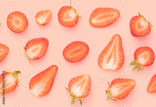 sliced  strawberry on pastel background. flat lay