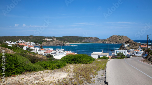 Coastal Village with White Buildings and Bay View, As Fornells, Menorca, Spain
