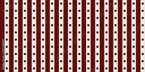 Classic Polka Dot and Vertical Stripe Seamless Vector Pattern in Deep Maroon Red and Cream for retro Wallpaper Decor