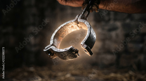 The Angel of the Lord freeing Peter from prison. Heavy iron chains silently falling off his wrists while the Roman guards sleep heavily