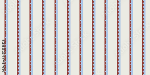 Scalloped Edge Stripe Seamless Vector Pattern in Terracotta Red Pastel Blue and Cream Modern Retro Textile Wallpaper